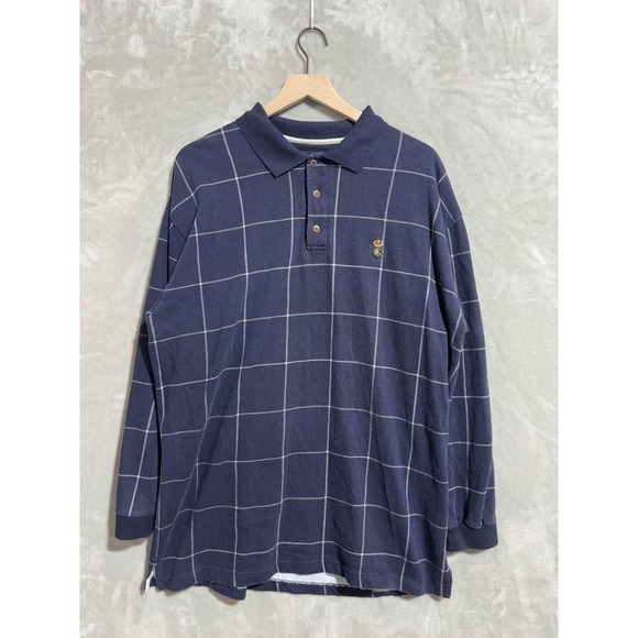 Chaps Ralph Lauren Polo Longsleeve Mens XL Collar Blue Striped Window Pane Plaid - Picture 1 of 9